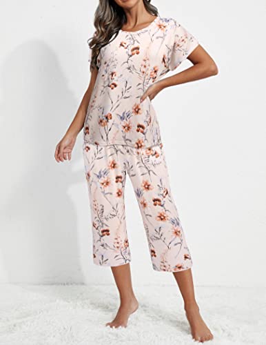 Ekouaer Womens Pajama Sets Summer Pjs Lounge Sets For Women Soft Sleepwear Top And Capri Pants With Pockets White Flower Xxl #TOP1