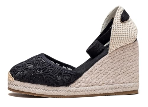 Image of Womens Espadrille Wedge Sandals Closed Toe Platform Lace Up Ankle Strap Slingback Summer Dress Shoes