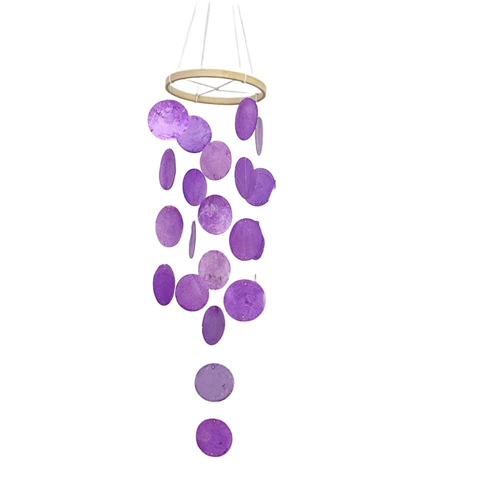 EXTRWORY Natural Shell Wind Chimes Garden Hanging Decor 73cm Boho Outdoor Indoor Decorative Mobile Capiz Chime for Patio(Pruple)