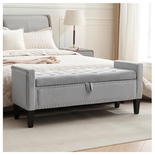 UDAX Storage Ottoman Bench, Velvet Upholstered Footstool for Bedroom and