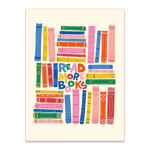 WOFUPMY Read More Books Wall Art Colorful Book Reading Corner Poster Modern Kids Inspirational Canvas Prints for Toddler Room Classroom Wall Decor 12x16 inch Unframed