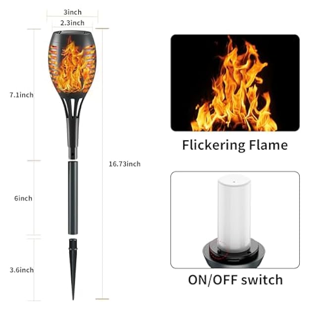 Solar Lights Outdoor, Solar Torch Lights with Flickering Flame, 6Packs 12LED TorchLights Solar Lights Outdoor, IP65 Waterproof Solar Torch Light Auto On/Off for Garden,Patio, Yard, Pathway