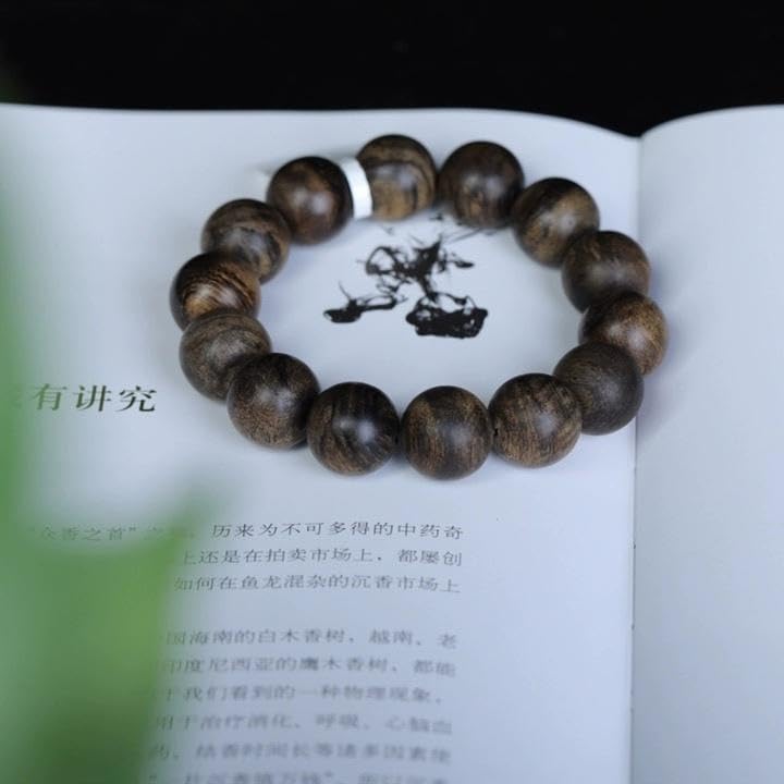 Natürliches kambodschanisches Agarholz-Perlenarmband, wassersinkende buddhistische Perlen, altes Holzarmband