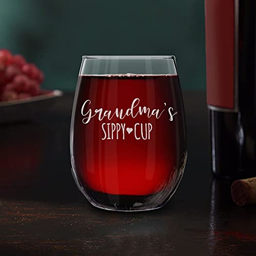 Shop4Ever® Grandma's Sippy Cup Engraved Stemless Wine Glass Mother's Day Gift For Grandma Pregnancy Announcement For New Grandma To Be #TOP5