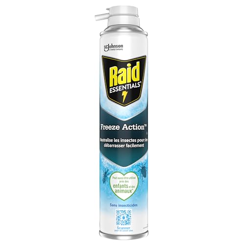 Raid Essentials Spray Freeze Action - Punaises de Lit, Fourmis et Cafards - Sans Insecticides, Neutralise par le Froid - 1 Aérosol