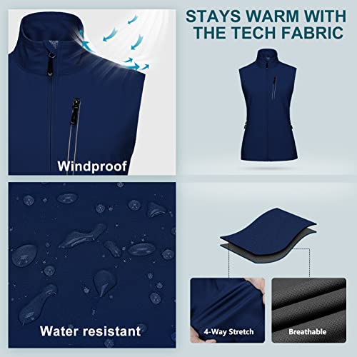33,000ft Damen Leichte Laufweste Outdoor Softshell Weste Frau Ärmellose Jacke Winddichte Wasserdichte Atmungsaktive Vest Gilet für Laufen Golf Wandern Marineblau M