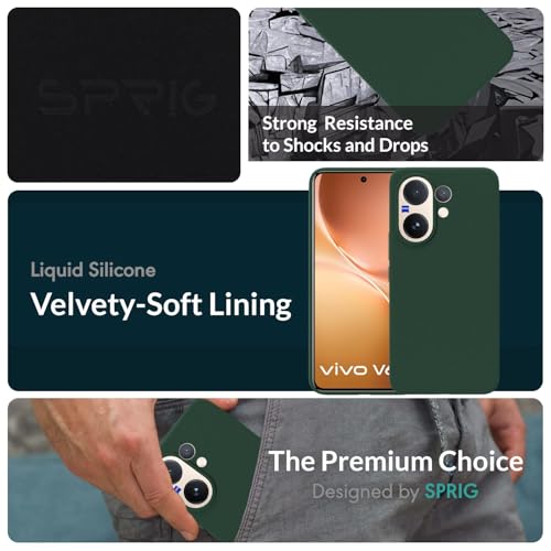 Image of SPRIG Compatible with Vivo V60 Premium SilkTone Liquid Silicone Back Cover Drop Tested Shock Proof Mobile Case for Men, Women, Boys and Girls with Camera Protection (Dark Green)