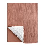 Muslin Baby Blanket for Newborn, Nursery Blankets with Muslin Cotton Front and Dotted Fleece Backing Double Layer Bed Throws, Soft Multi-use Blanket for Toddler Bed, Nursery, Stroller, Car Seat