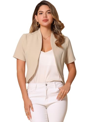 Image of Allegra K Short Sleeve Blazers for Women's Business Casual Open Front Work Cropped Shrug Jacket