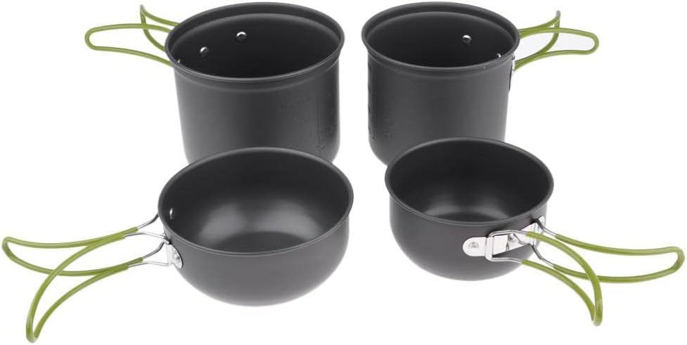 Compact 4Pcs Camping Nonstick Bowl Pan Pot Set, Weight Aluminum Cookware for Outdoor Picnics, Hiking, and Emergencies