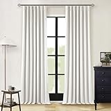 Linen Blackout Curtains 108 Inch Long 2 Panels Pinch Pleated with Hooks Rings Curtains Noise Reducing Heavy Drapes Ceiling Floor Back Tab Boho Flax Linen Drapes for Living Room Office Bedroom 9 Ft