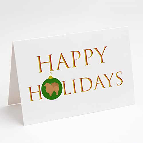 Caroline's Treasures CK9679GCA7P Pomeranian #1 Happy Holidays Greeting Cards and Envelopes Pack of 8 Blank Cards with Envelopes Whimsical A7 Size 5x7 Blank Note Cards