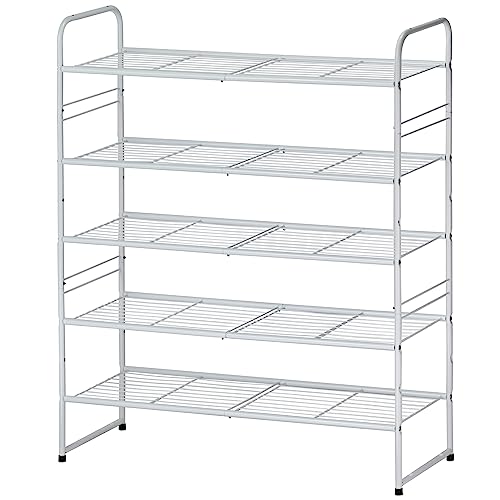 SUFAUY 5-Tier Shoe Rack, Stackable Shoe Shelf Storage Organizer for Entryway Closet, Extra Large Capacity, Wire Grid, White SUFAUY 5-Tier Shoe Rack, Stackable Shoe Shelf Storage Organizer for Entryway Closet, Extra Large Capacity, Wire Grid, White