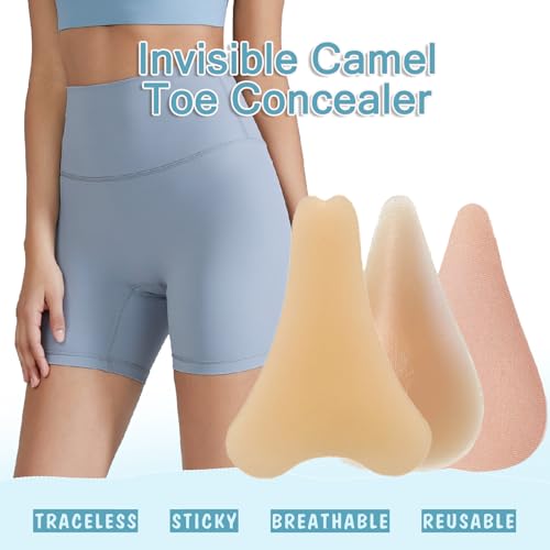 3pcs Camel Toe Concealer,Adhesive Reusable Silicone Camel Hider Soft Pad,Seamless Anti-Camel Insert Cover, Invisible Toe No Camel Guard for Women Swimsuits, bikini, Yoga pants (Beige)2
