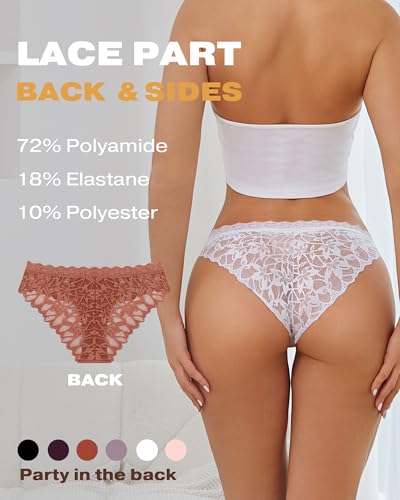 ROSYCORAL Sexy Underwear for Women Lace Cheeky Soft Hipster Low Rise Breathable Undies Cotton Bikini Panties 6 Pack4