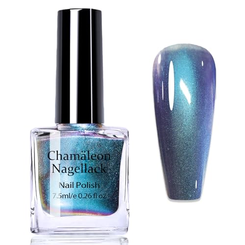 Glitzer Chamäleon Cateye Nagellack - Blau-violett Holographischer Chamäleon Lasereffekt, Reflektierender Violett holografischer Nail Polish, Ohne UV Lampe, für Frauen Schimmer Nail Art (7.5 ml)