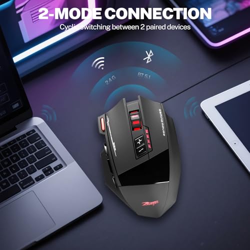 Image of Wireless Gaming Mouse, RGB Dual Mode Bluetooth Mouse Up 24,000 DPI, 13 Macro Programmable Buttons, Optical Computer Mouse 50Hrs for PC Laptop MOBA FPS, PMW-3311, Comfort Grip (Black)