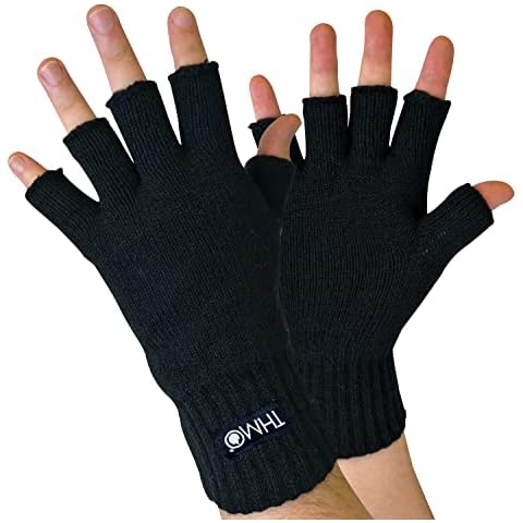 THMO - Mens Black 3M Thinsulate Insulation Lined Fingerless Gloves for Touch Screen (M/L, Black) Cover