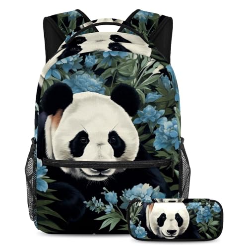 Cartable panda mignon avec motif floral grand sac à dos scolaire fille et garçon