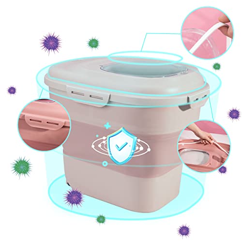 Sut 20 To 50 Lbs Pink Food Storage Container, Large Sealed Grain Container Storage With Airtight Locking Lid And Rolling Wheels, Leakproof Sealable Collapsible Large Rice Food Storage Container #TOP3