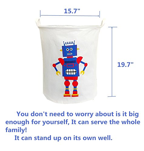 TIBAOLOVER19.7"Large Sized Waterproof Foldable Laundry Hamper Bucket,Dirty Clothes Laundry Basket, Bin Storage Organizer for Toy Collection,Canvas Storage Basket with Stylish Cartoon Design(Robot)