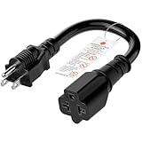Short 15A to 20A Adapter Cable, Plugrand Nema 5-15P to 5-15R, 5-20R, 6-15R, 6-20R Cable, [4-in-1] 12AWG 15 Amp Household AC Plug to 20 Amp T Blade 1Foot, Black