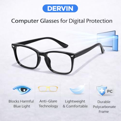 Image of Dervin Blue Light Blocking Glasses Gaming Filter Transparent Square Eyeglasses for Eye Protection Men Women, Computer /Tablet /Laptop /Mobile /TV, Anti-blue & Anti eyestrain