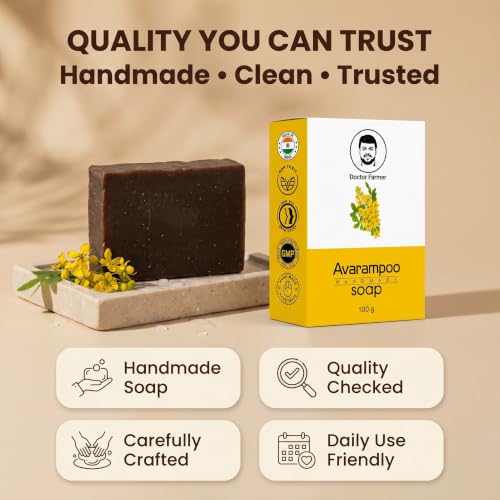 Image of Doctor Farmer Avarampoo Handmade Bath Soap Pack of 4 | Natural Coconut Oil Soap for Gentle Cleansing | Moisturizing Daily Bath Bar for Healthy-Looking Skin | For Men & Women