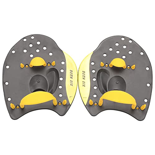 KiBcsLic Unisex Swimming Hand with Adjustable Straps Water Gloves Training for Men and Women, Yellow M