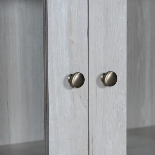 QXJVA Vitrina blanca efecto madera 80 x 34 x 171 cm estilo rústico armario archivador alto con puertas de cristal 3 cajones armario salón librería vintage tiradores pasillo - imagen 5