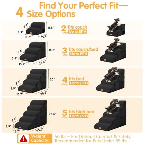 Image of Topmart High Density Foam Dog Steps 4 Tiers, Extra Wide Deep Pet Steps | Non-Slip Dog Stairs Ramp for Bed, Soft Foam Cat Ladder, Best for Older Injured, Older Pets, Cats with Joint Pain