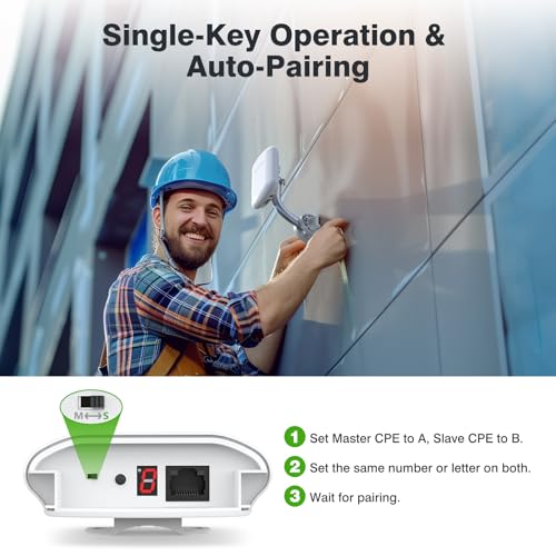 CPE467 Wireless Bridge, 1.5KM Long Range 5.8GHz Outdoor Point-to-Point Wireless Bridges, IP65 Weatherproof PtP WiFi Bridge Ideal for Surveillance Cameras, Barn, Shop, Warehouse, and Starlink Network