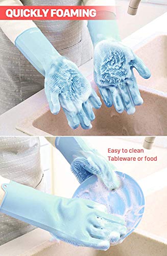 Image of Magic Dishwashing Gloves with Scrubber, Silicone Cleaning Reusable Scrub Gloves for Wash Dish, Kitchen, Bathroom (Black)