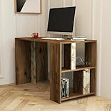 Bureau multi-usages, table de bureau pour PC, plan de travail, 120 x 60 x 75 cm, noyer et blanc marbre