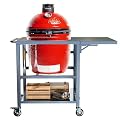Outdoor Grill Table Cart for Kamado Joe Accessories, Heavy Duty Metal Rolling Kamado Stand with 3 inch Casters, Sturdy Side Table, Hooks, Prefect for Kamado Joe ClassicJoe, Classic II & III