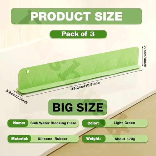 Image of Rushwak 3PCS X 48CM Silicone Sink Splash Guard in Kitchen Sink Water Splash Guard with Strong Suction Cups Waterproof Countertop & Stove Protector Flexible Anti Splash Baffle for Kitchen & Bathroom