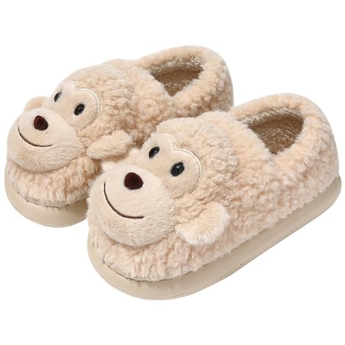 Monkey Slippers for Adults & Kids, Cozy Winter Fuzzy Plush House Shoes with Non-Slip Soles, Warm Indoor/Outdoor Slippers (Cute Animal Design)