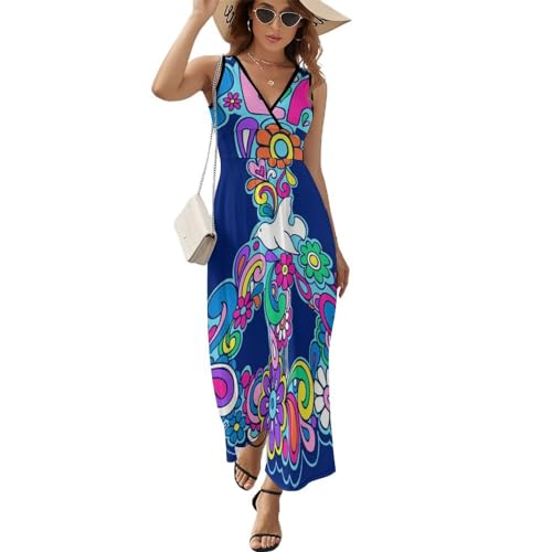 Robe Longue d'Été sans Manches Paix Et Amour pour Femme | Maxi Décontractée