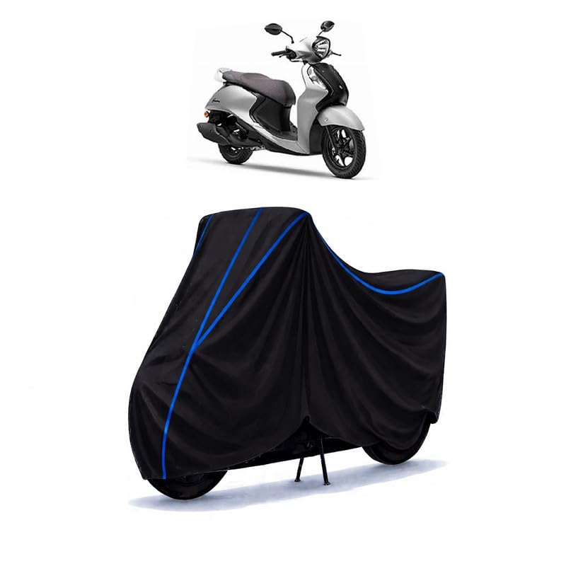 Image of Scooty Cover Water Resistant for Fascino 125 Disc | Universal Scooter & Bike Cover | Heavy Duty UV Dust, Rain & Scratch Protection Weather Indoor Outdoor | Black with Blue Piping