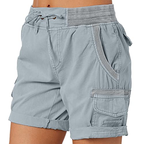 Breniney Women Cargo Shorts Summer Loose Hiking Shorts With Pockets Ripped Shorts Women Grey #TOP4
