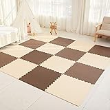 カタク(KATAKU)ジョイントマット パズルマット 30*30*1.0cm 40枚 抗菌 防ダニ 軽量 赤ちゃん キッズ ベビー オールシーズン エコ/洗える/断熱/防音 カラフル サイドパーツ付 子供部屋 プレイマット フロアマット ベージュ+コーヒー