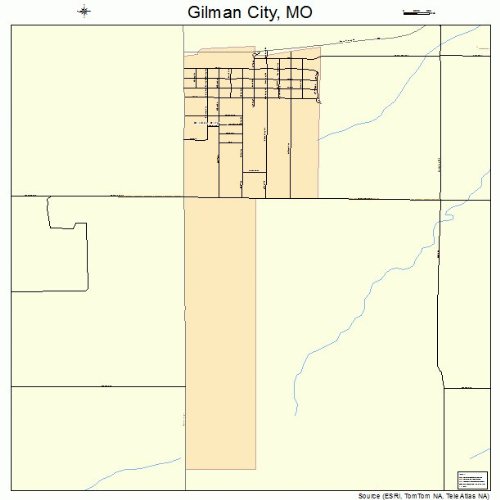 Large Street & Road Map of Gilman City, Missouri MO Printed poster