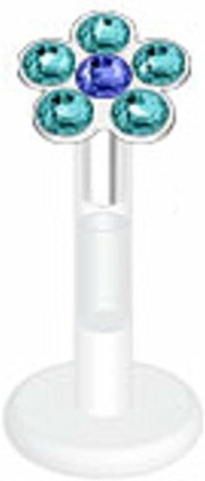 Flower Multi Press-fit Cz Gems Bio-Flex Shaft Labret Monroe 16g 5/16" 3mm Body Jewelry Piercing Lip Chin Tragus Ring