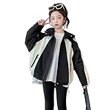 [Banlan] 子供服 女の子 ジャケット ウインドブレーカー ジャンパー 長袖 フード付き ジッパー 防風 撥水 春 秋 冬 キッズ服 カジュアル 韓国風 カラーブロック 運動 アウトドア レッド ブラック 120-170cm (JP, 身長, 160, ブラック)