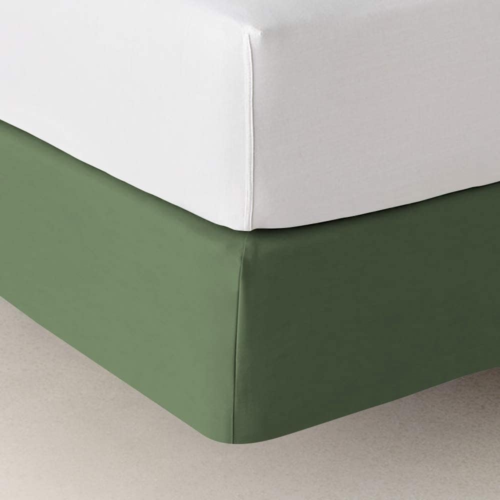 Box Spring Cover Full Size ~ 100% Egyptian Cotton Wrap Around 4 Sides Bed Skirt for Hotel & Home, Fits Box Springs up to 19” - Full, Moss