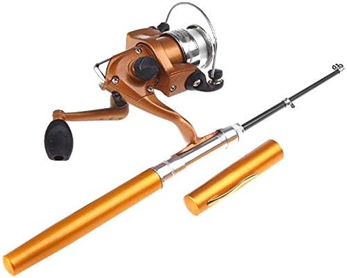Miniatura 2 de Combo de carrete portátil para niños, juego de caña de bolsillo de viaje de 39 pulgadas, caña de pescar telescópica de aleación de aluminio, dorado