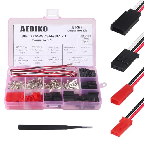 AEDIKO JST Servo Connector Kit 40 Sets Servo Plug Male Female Connector Crimp Pin Cable Kit Compatible JST SYP Futaba for Hitec Spektrum RC