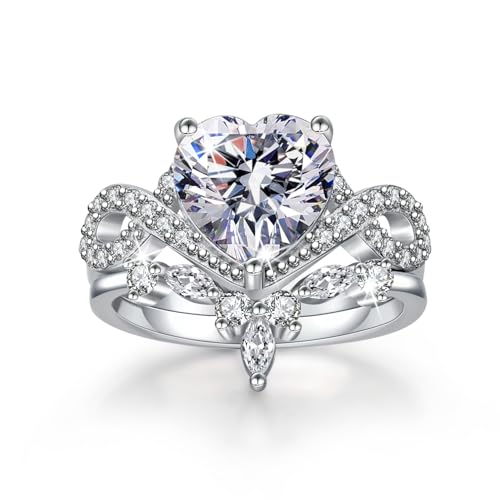 4CT Heart Engagement Rings for Women Promise Rings for Her 5A CZ Cubic Zircon Statement Wedding Rings Set for Women Christmas Mom Valentine's Day Gifts