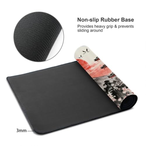 Image of Japanese Cherry Blossoms Mouse Pad 35.4x15.7 XXL Black Gray Pink Red Watercolor Design Extended Large Mousepad Keyboard Mouse Mat Desk Pad with Non-Slip Rubber Base Stitched Edges for Home Office Game
