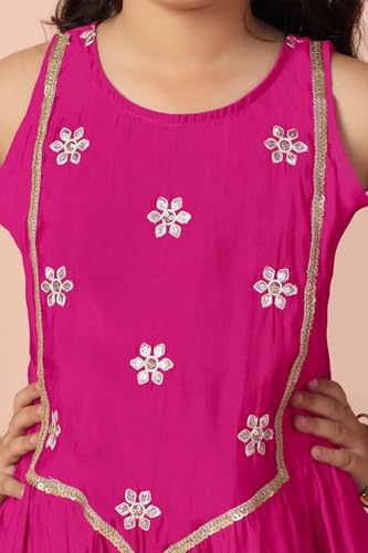Image of Fashion Dream Girl's Chanderi Silk Embroidered Jumpsuit|Jumpsuits for Girls|Dungaree for Kids Girls